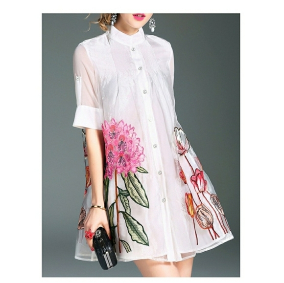 Zeraco Dresses & Skirts - Zeraco Embroidered Silk Organza Shirt Midi Dress